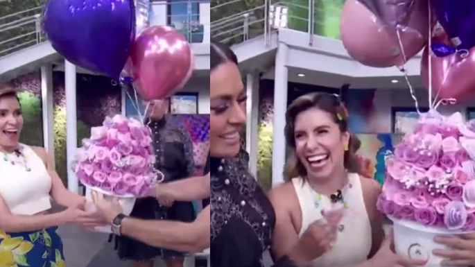 ¿Romance en Televisa? Conductor de 'Hoy' sorprende a Andrea Escalona con precioso ramo en vivo