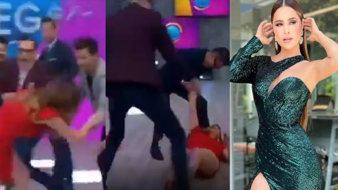 ¡Qué golpazo! Cynthia Rodríguez se cae en vivo; conductor de 'VLA' se burla sin piedad