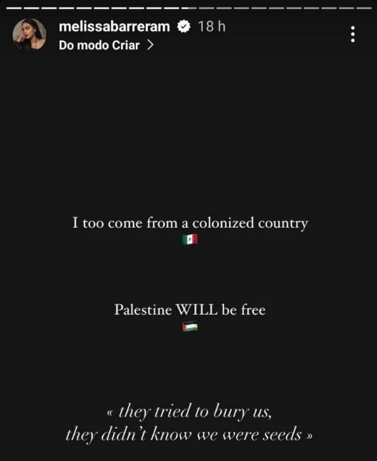 Post de Melissa sobre Palestina