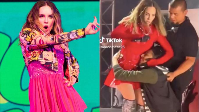 (Video)Belinda termina lesionada por culpa de uno de sus fans que la sorprendió en el escenario