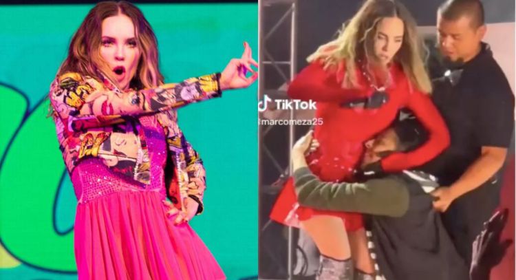 (Video)Belinda termina lesionada por culpa de uno de sus fans que la sorprendió en el escenario